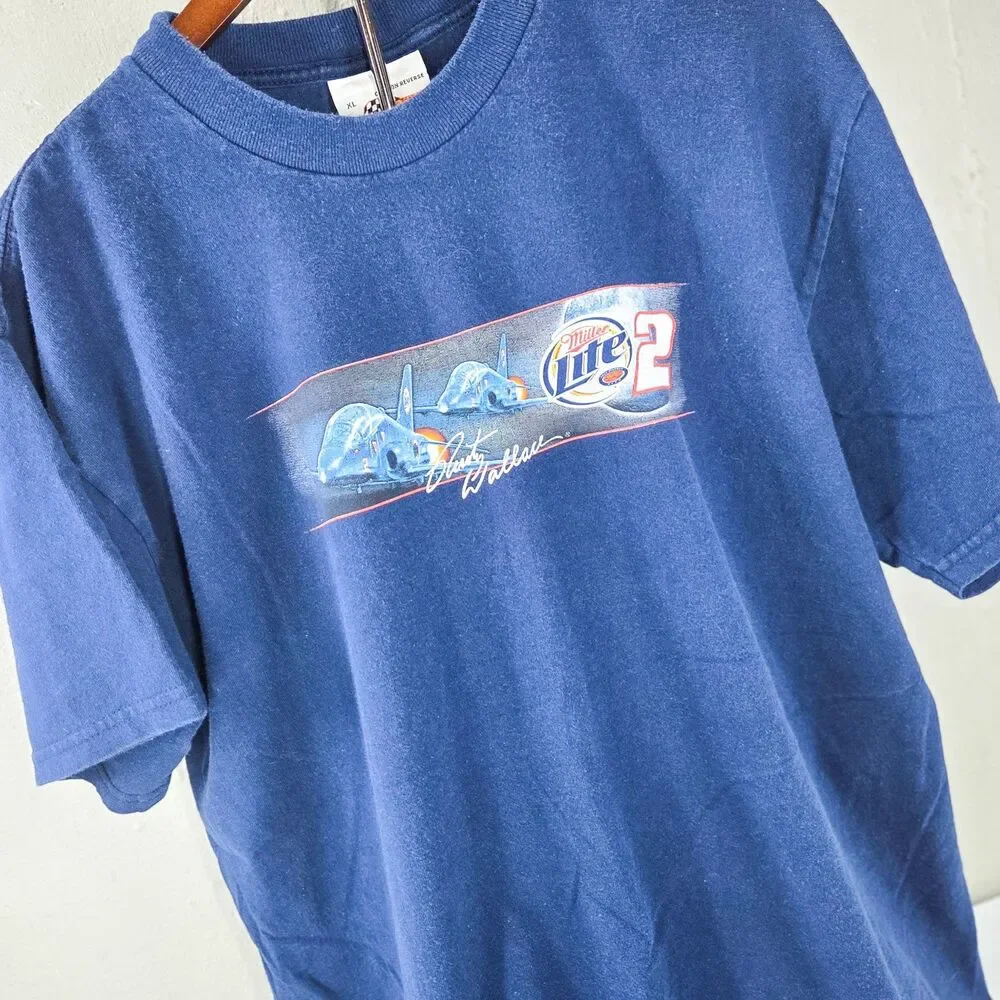 Vintage 2000s Rusty Wallace #2 Miller Lite NASCAR T-Shirt XL Double Sided